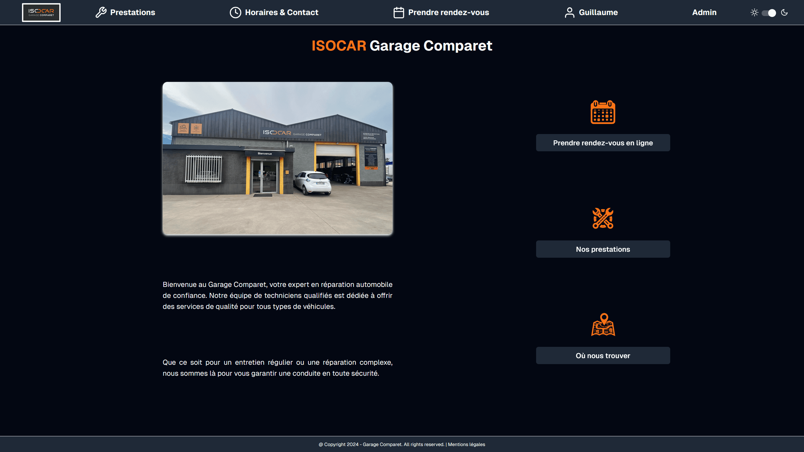 Page d'accueil site garage comparet